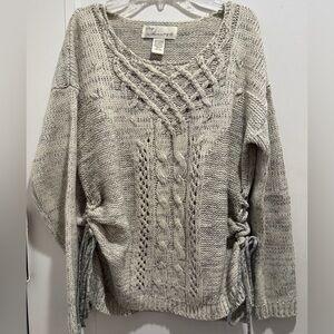 Vintage Havana Grey-White Cable Knit Side Lace Up Sweater. Size S. A+ Condition!